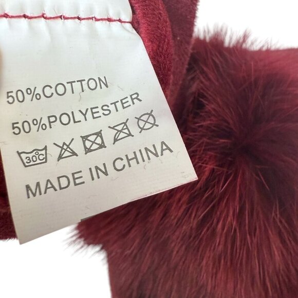 Womens Red Gloves Stretch Faux Suede with Fur Pompoms One Size - Picture 7 of 8
